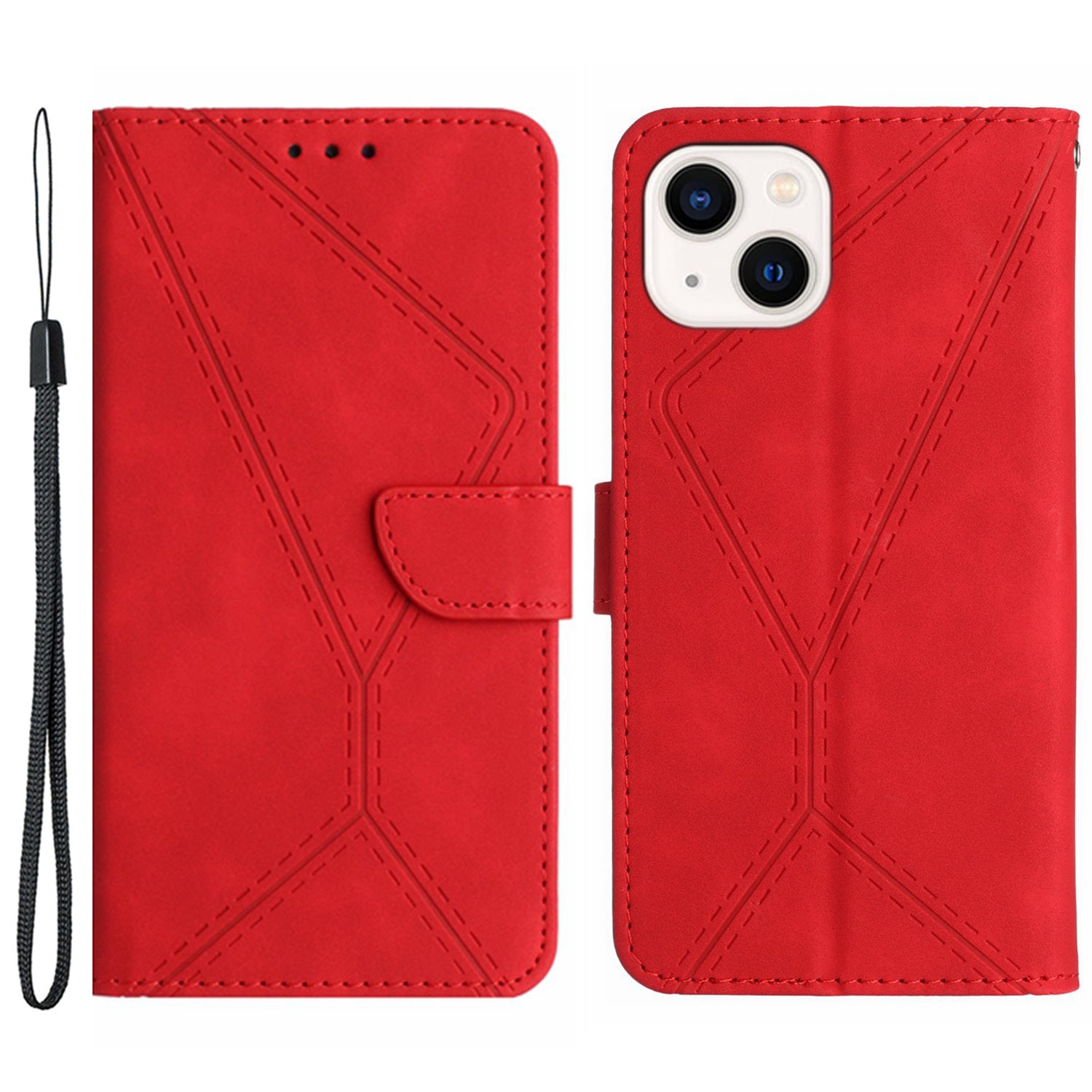 HT05 For iPhone 15 Plus Skin-touch Flip Stand Wallet Leather Cover Imprinted Line Phone Case HT05 For iPhone 15 Plus Skin-touch Flip Stand Wallet Leather Cover Imprinted Line Phone Case